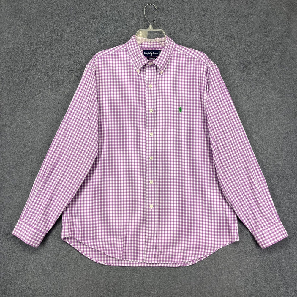 Ralph Lauren Button Down Mens 16.5 34/35 Purple Gingham Classic Fit Shirt Pony